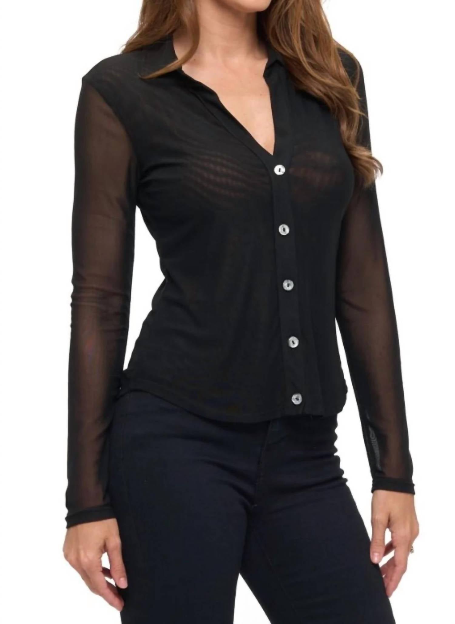 Ariella - Mesh Collared Button Up Top