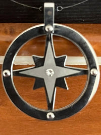 FAIRE COMPASS PENDANT-UNISEX-STAINLESS in silver - women's item - alternate view