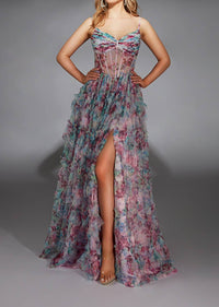 Alyce Paris - Long V-neckline Corset A-line Dress