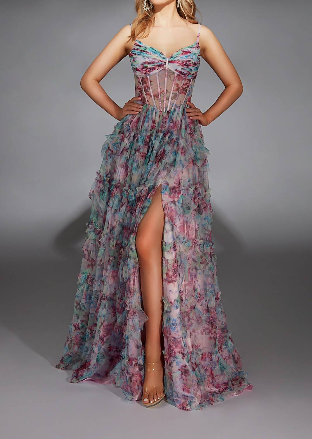 Alyce Paris - Long V-neckline Corset A-line Dress