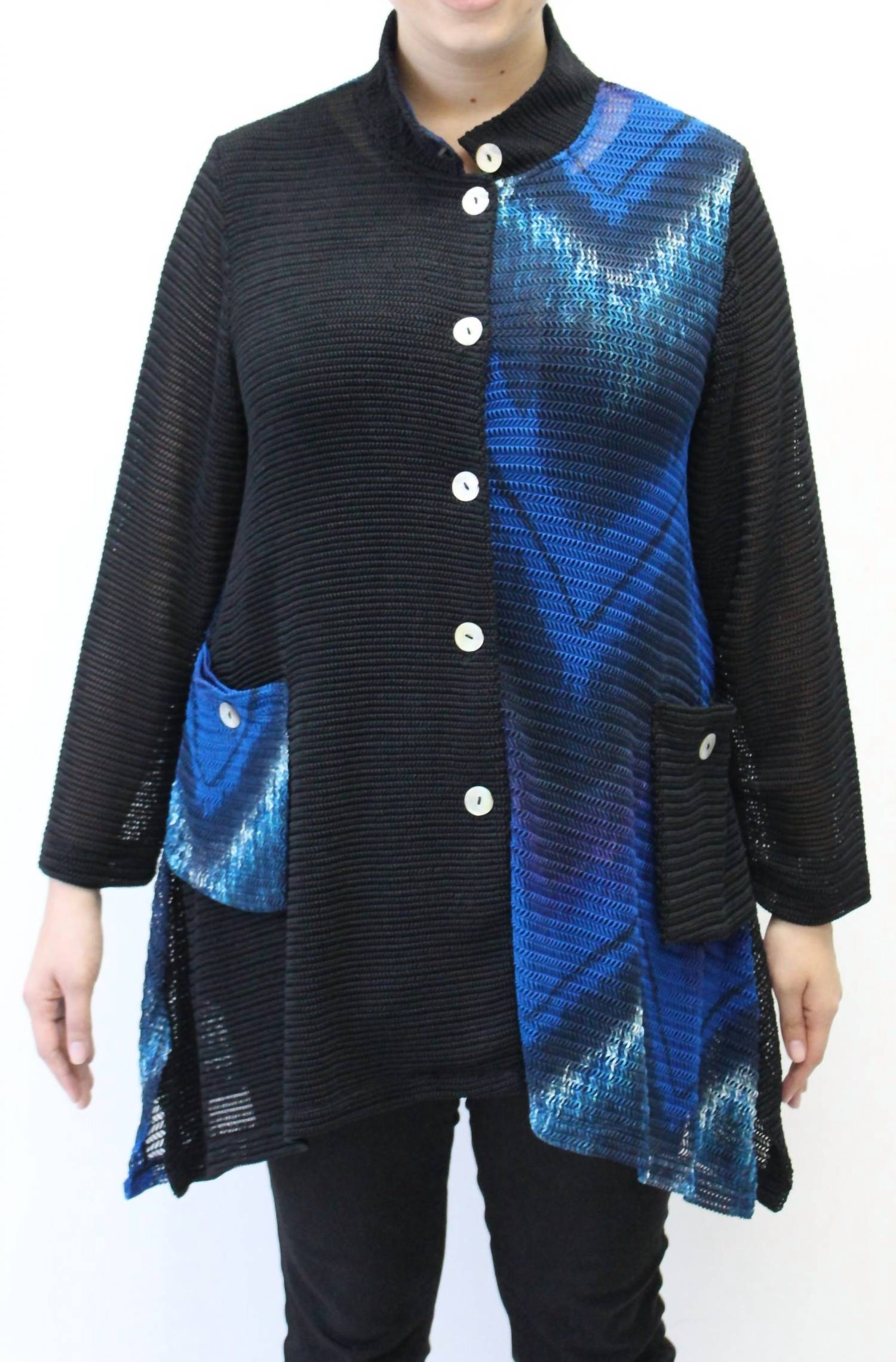 Aris A. - Mandarin Loose Weave Knit Jacket - PLUS