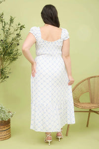 Blu Pepper - Bow Pattern Ruched Midi Dress