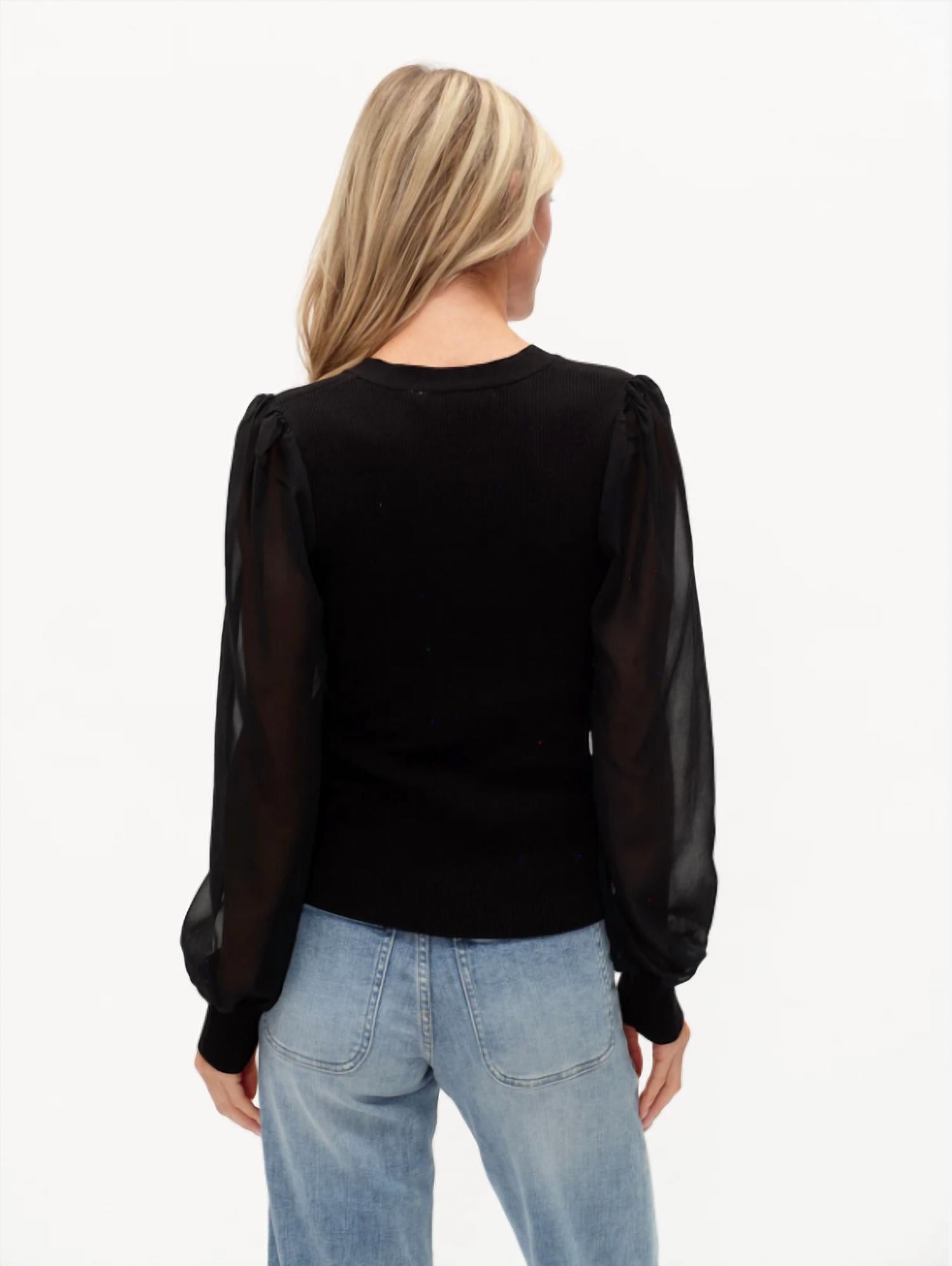SIX/FIFTY Celeste Mixed Media Sweater in black - women's sweater - detail view