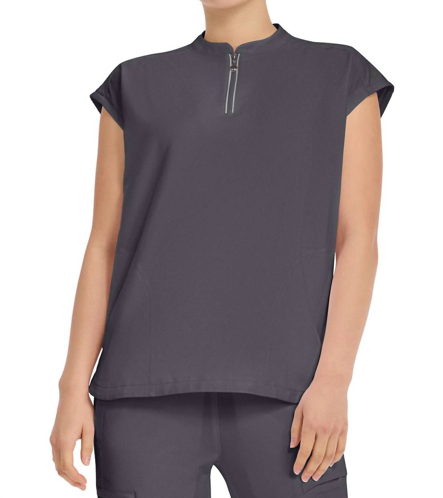 Healing Hands - Sandy Zip Mandarin Collar Top