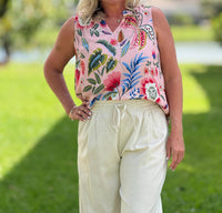 Charlie B - Printed Sleeveless Ruffle Neck Top