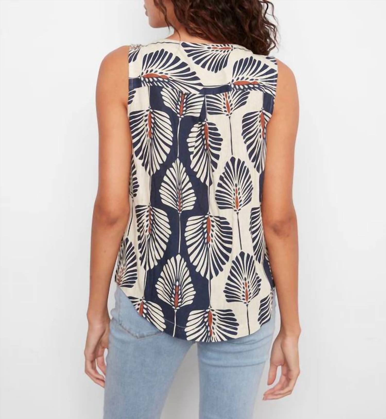 Charlie B - Printed Sleeveless Linen Blend Blouse
