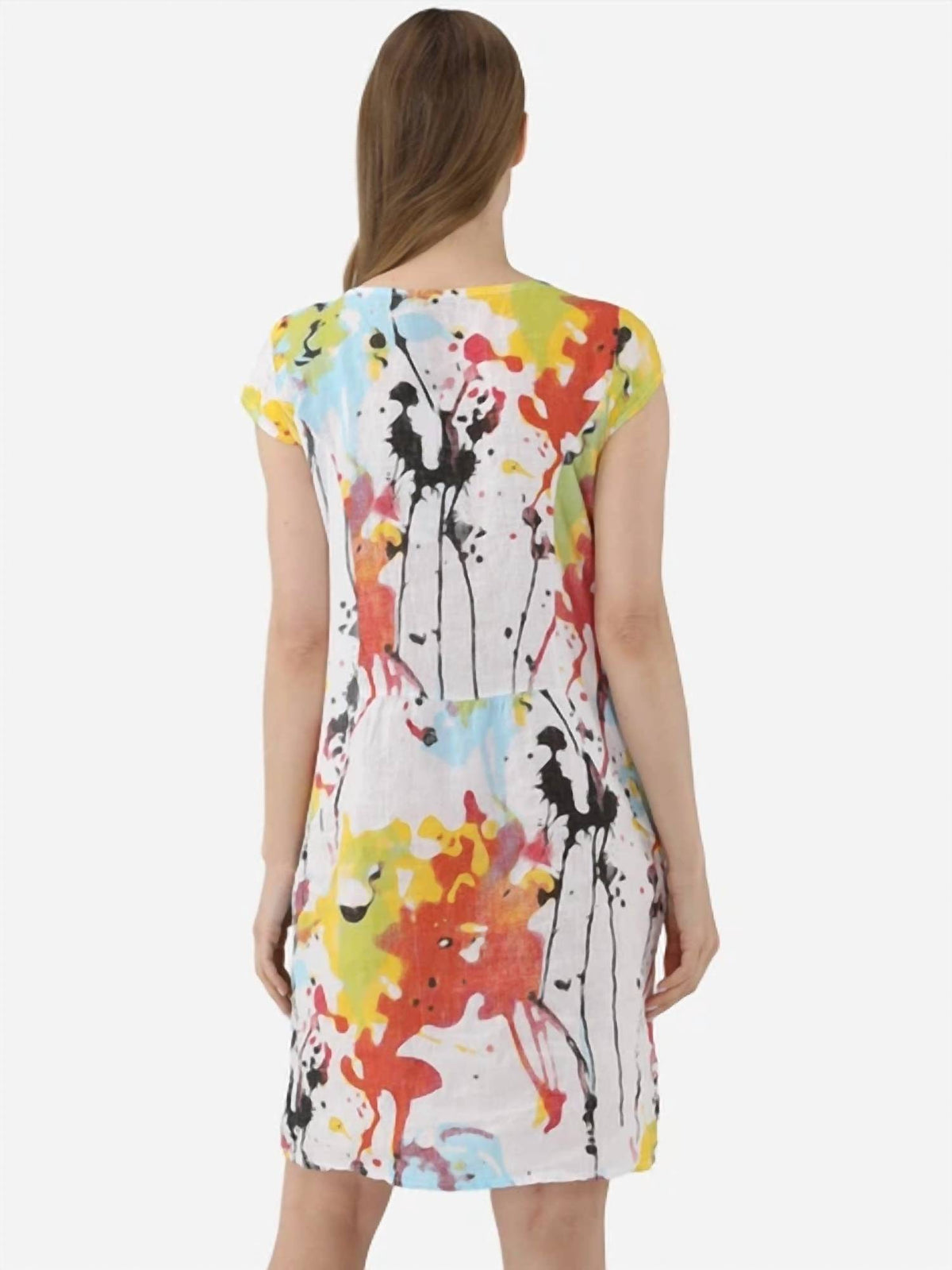 Femme Fatale Linen Print Midi Dress in paint splatter - women's dress - detail view