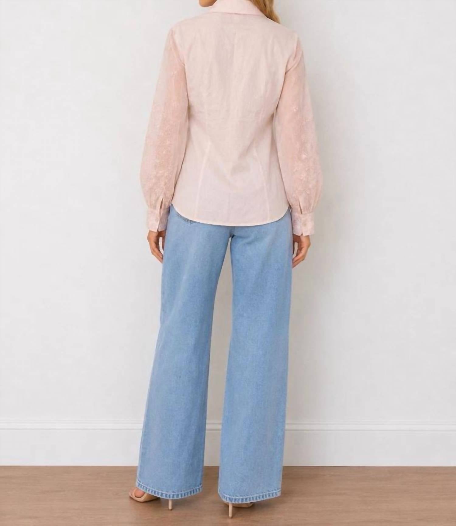 Elie Tahari - LONG SHEER SLEEVES EMBROIDERED FLOWERS BLOUSE