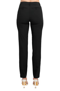 Ecru - Women's Mid Waist Hook Button Zip Closure Belt Hoop Straight Solid Crepe Pants