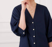 Karen Kane - Lantern Sleeve Pearl Button-front Mini Dress