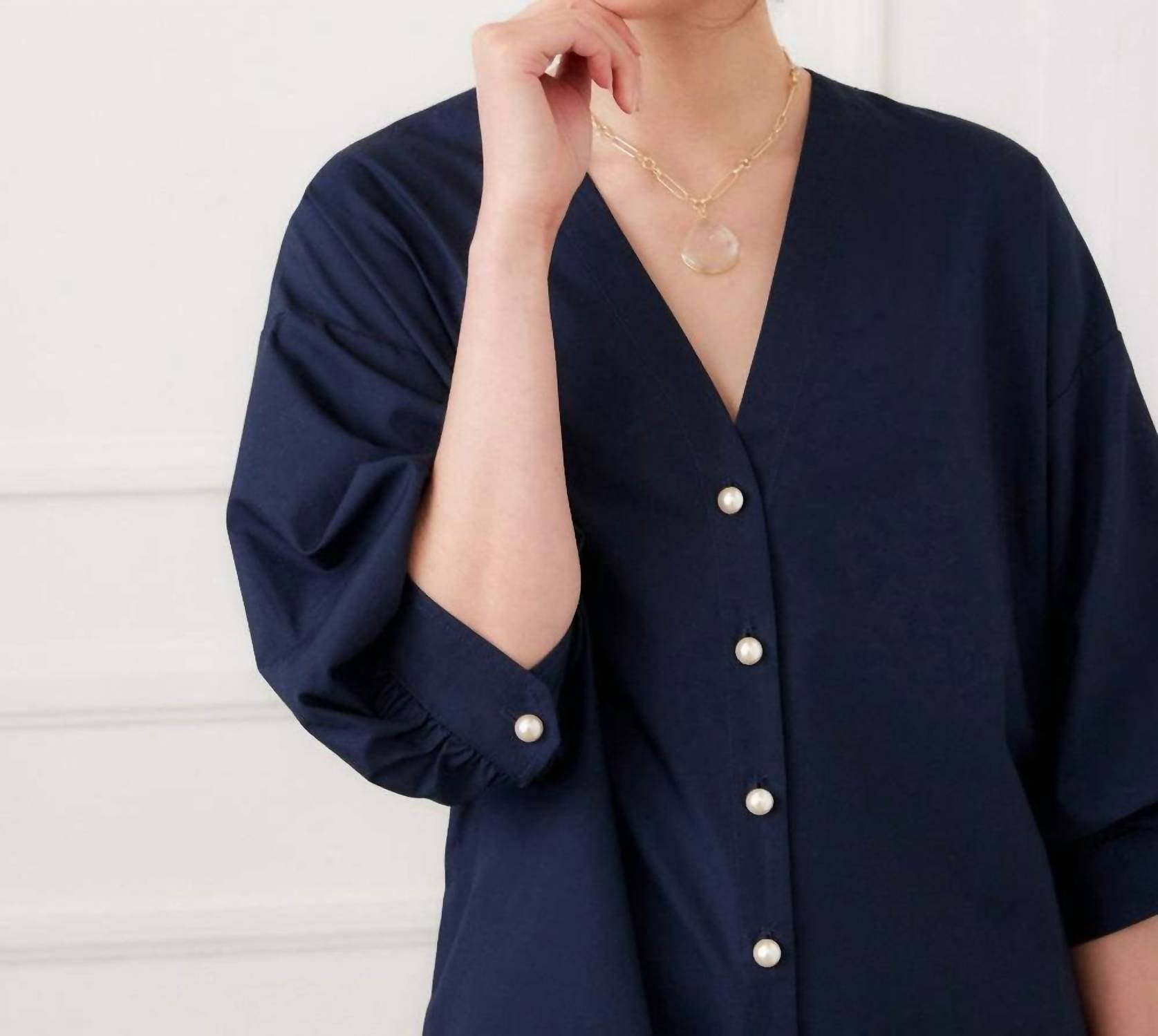 Karen Kane - Lantern Sleeve Pearl Button-front Mini Dress