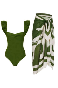 Sweetkama - Ladies Ruffle One Piece Swimwear With Skirt Cover
