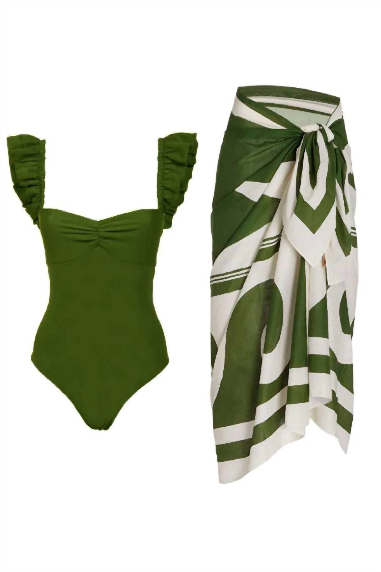 Sweetkama - Ladies Ruffle One Piece Swimwear With Skirt Cover