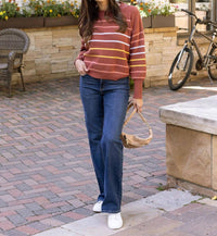 Grace and Lace Crew Neck Striped Sweater in terracotta stripe - women's sweater - view 7