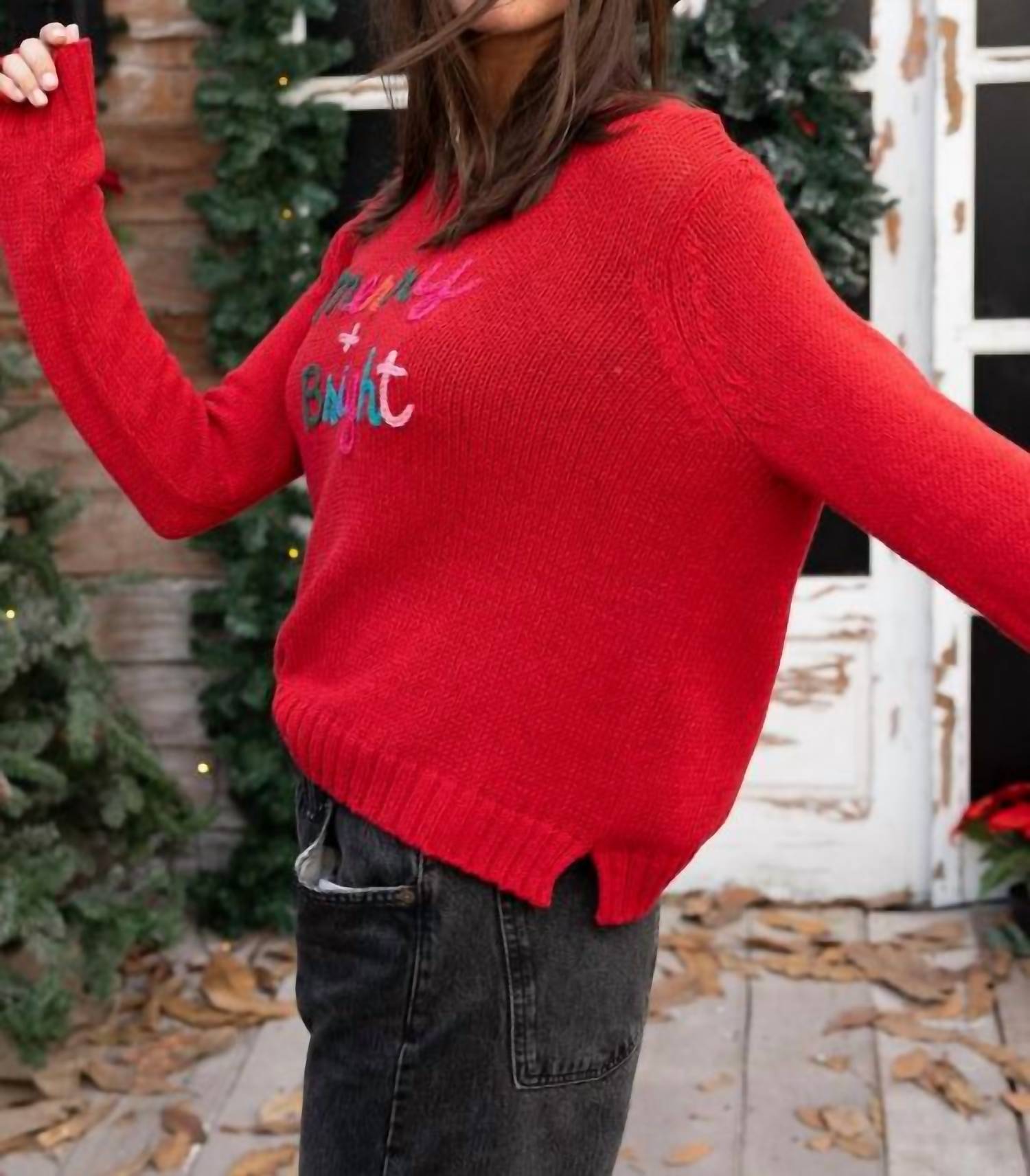 Wooden Ships - Merry And Bright Embroidered Crew Sweater