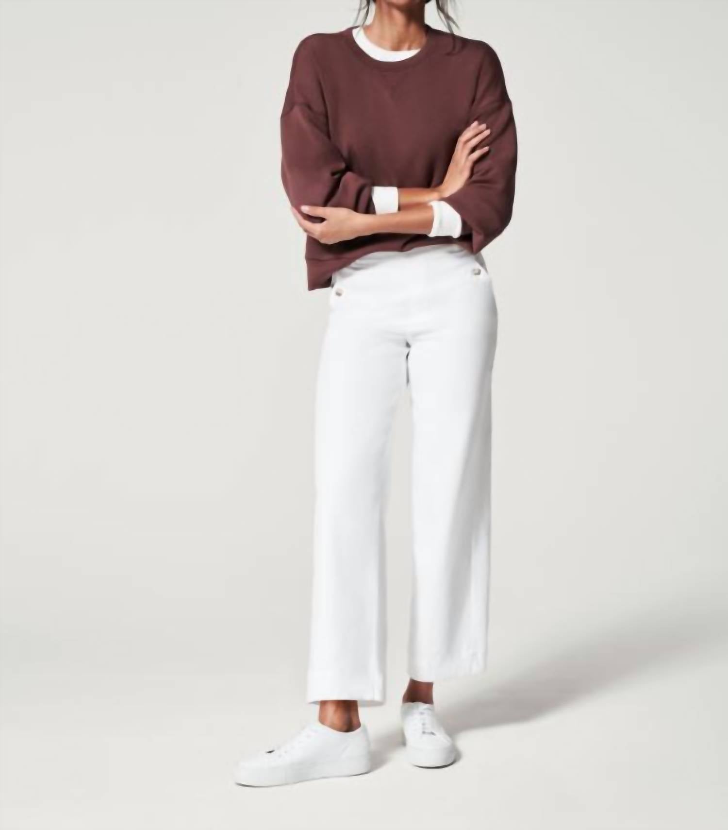 Spanx Stretch Twill Cropped Wide Leg Pants in bright white 1 - women's pants