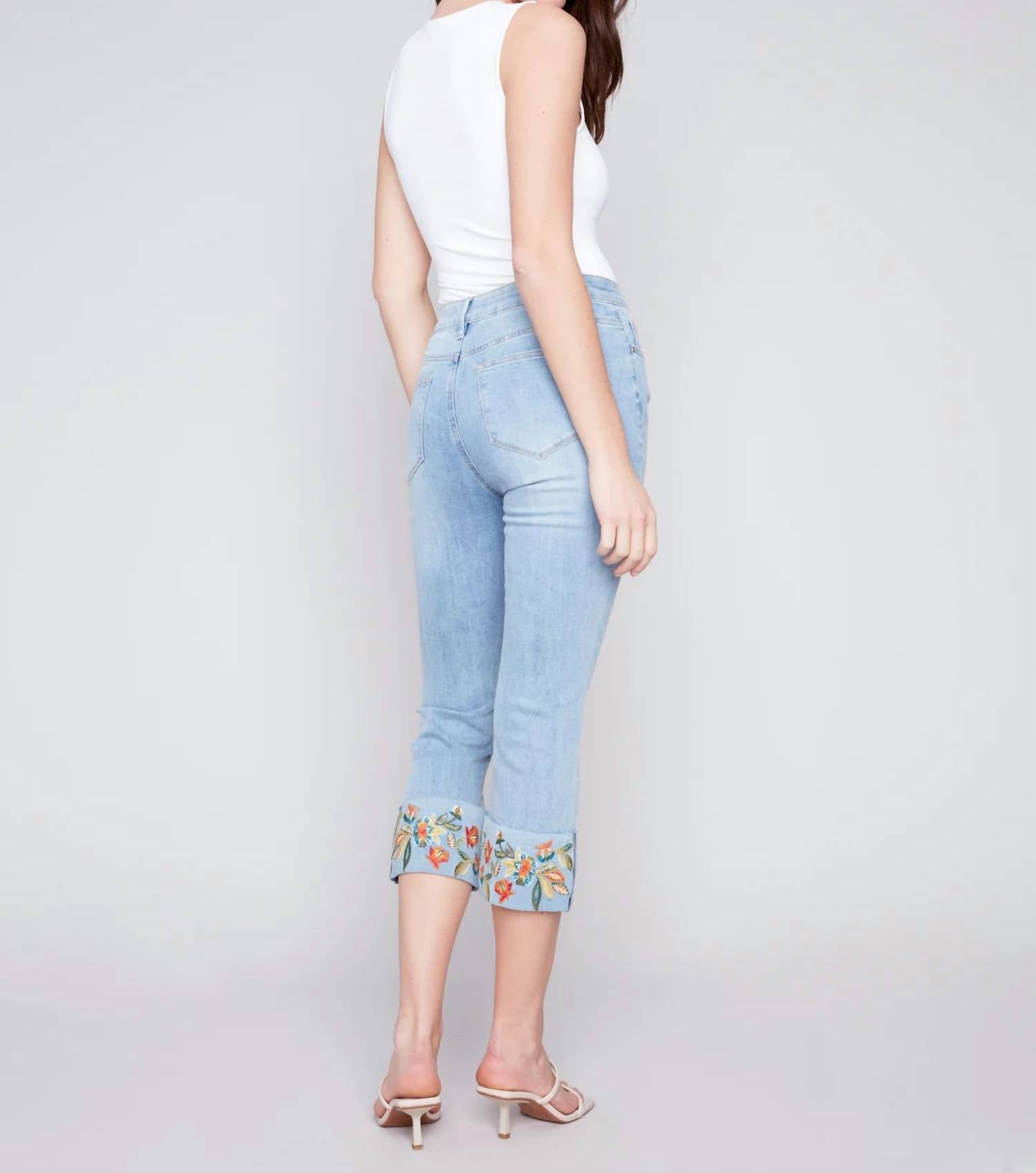 Charlie B - Embroidered Cuff Ankle Pants