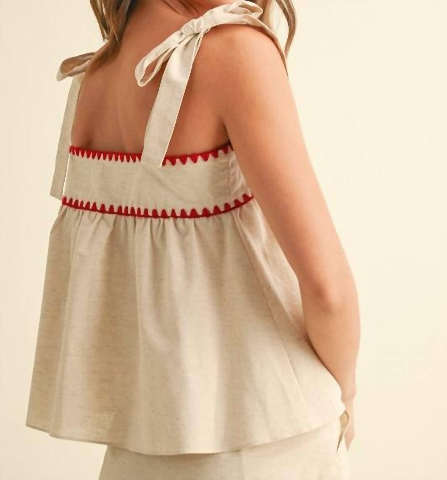 Miou Muse - Linen Tape Detailed Tie Sleeve Top