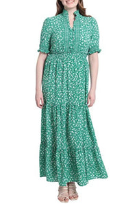 London Times - Floral Print Short Sleeve Ruffle Maxi Dress