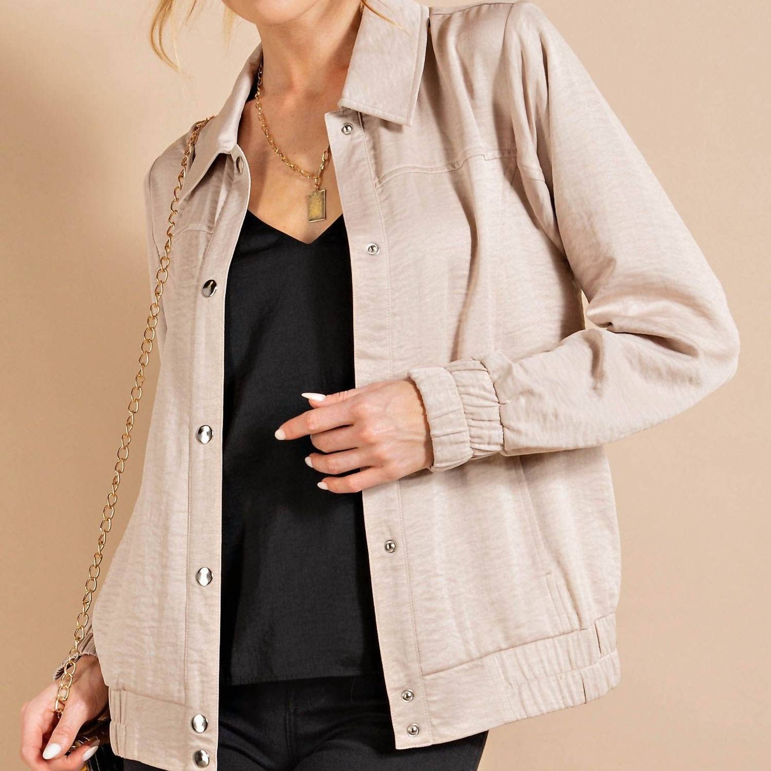 Kori - Peach Skin Snap Front Jacket