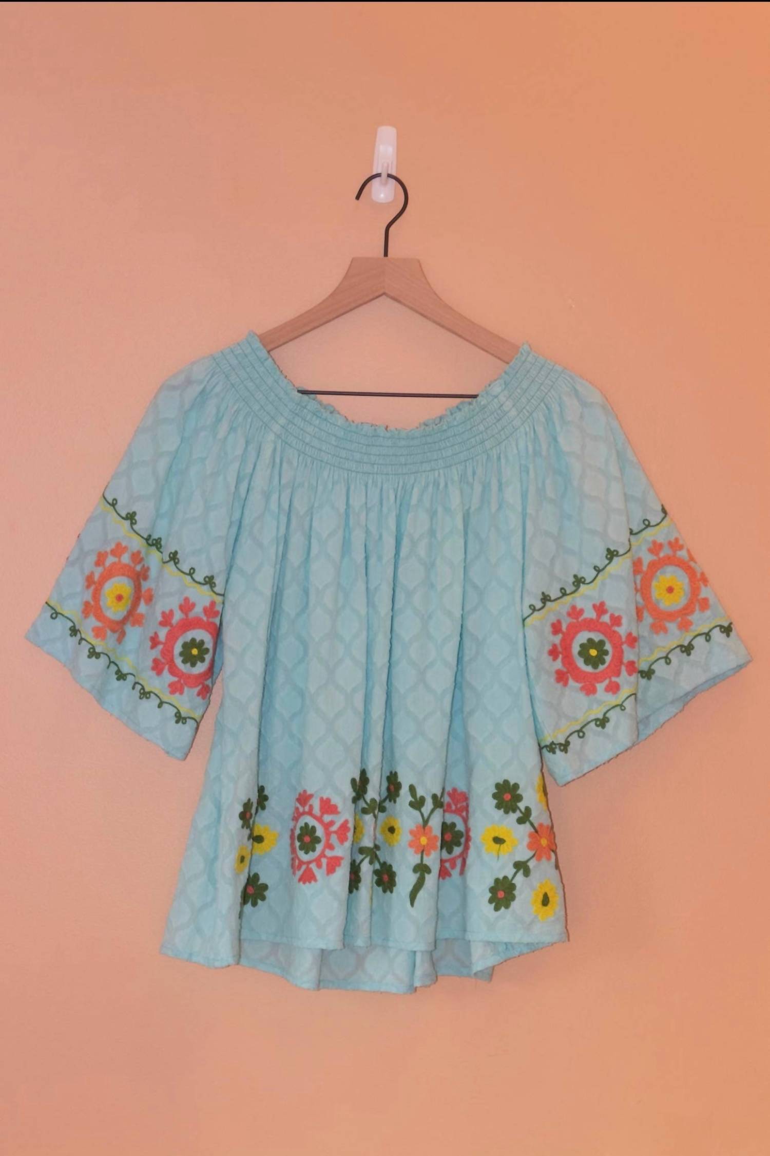 Modaposa - Enrica Off The Shoulder Embroidered Floral Top