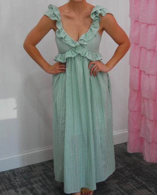 Meet Me In Santorini - Evangeline Striped Maxi Dress With Ruffle Detailing