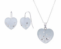 Gold & Honey - Women's Handcrafted Silver Lucite And Crystals Drop Heart Earrings And Pendant Necklace Set