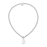 Eklexic - Women's Micro Royal Chain With Xl Baroque Pearl Pendant Necklace