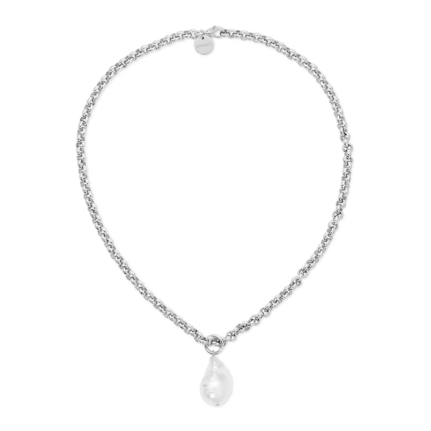 Eklexic - Women's Micro Royal Chain With Xl Baroque Pearl Pendant Necklace