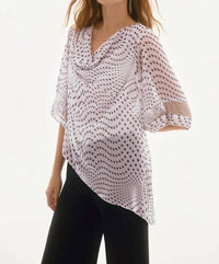 Joseph Ribkoff - Dotted Print Cowl Neck Asymmetric Layered Top