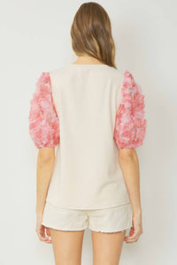 entro Floral Puff Sleeve Top in natural - women's t-shirt - view 4