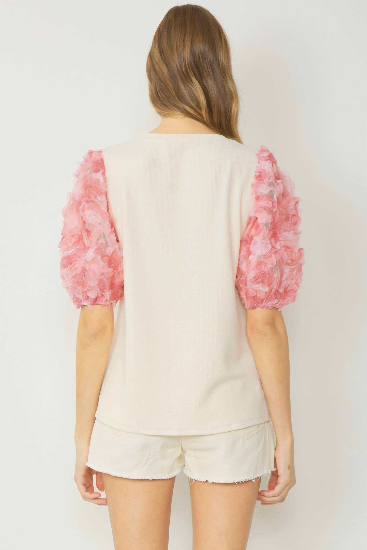 entro Floral Puff Sleeve Top in natural - women's t-shirt - view 4
