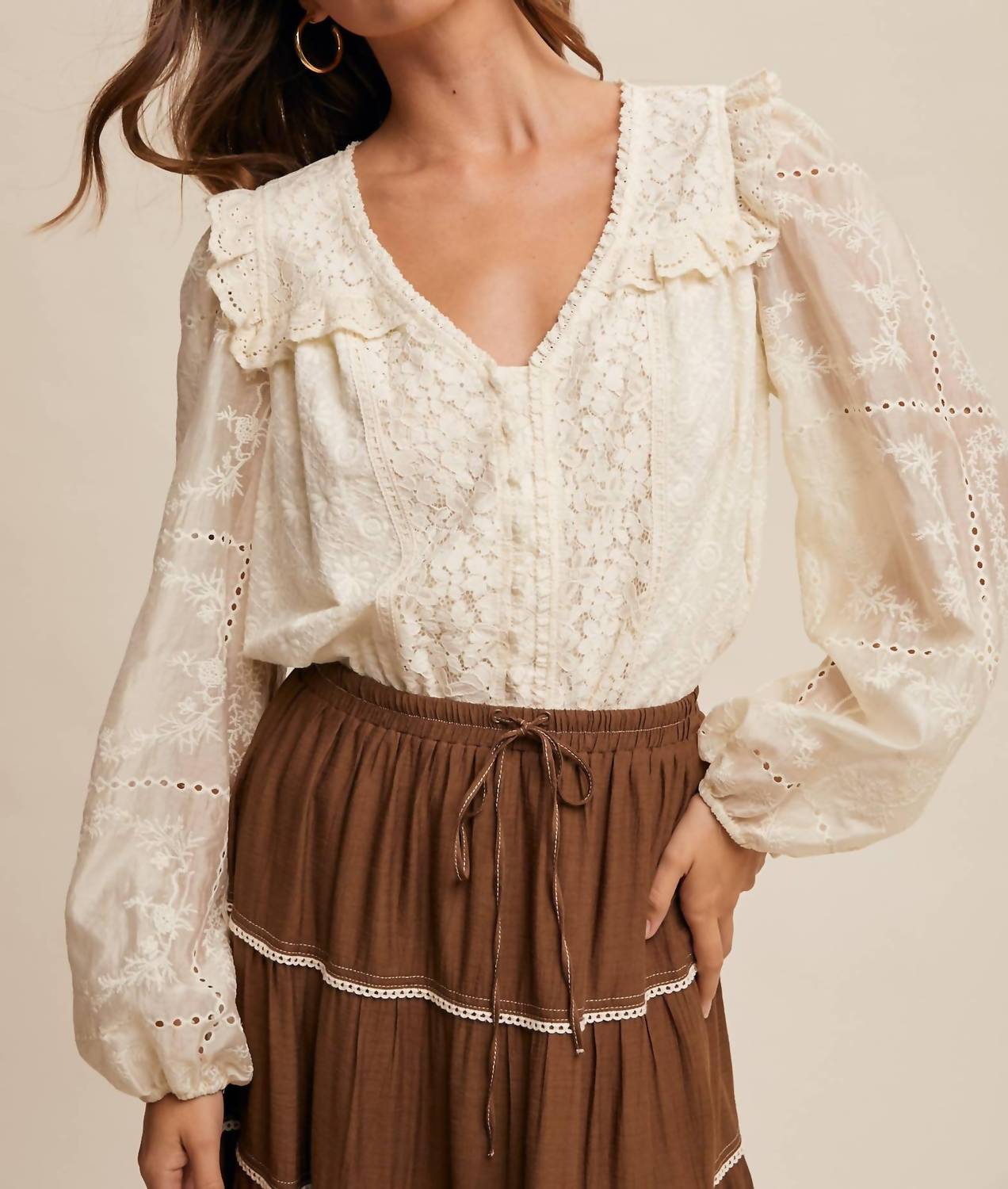 Listicle Britt Embroidered Lace Blouse in ivory - women's blouse