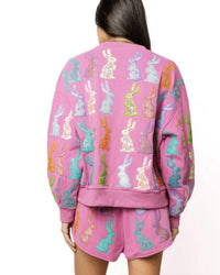 QUEEN OF SPARKLES Easter Bunny Sweatshirt in purple 1 - women's top - alternate view