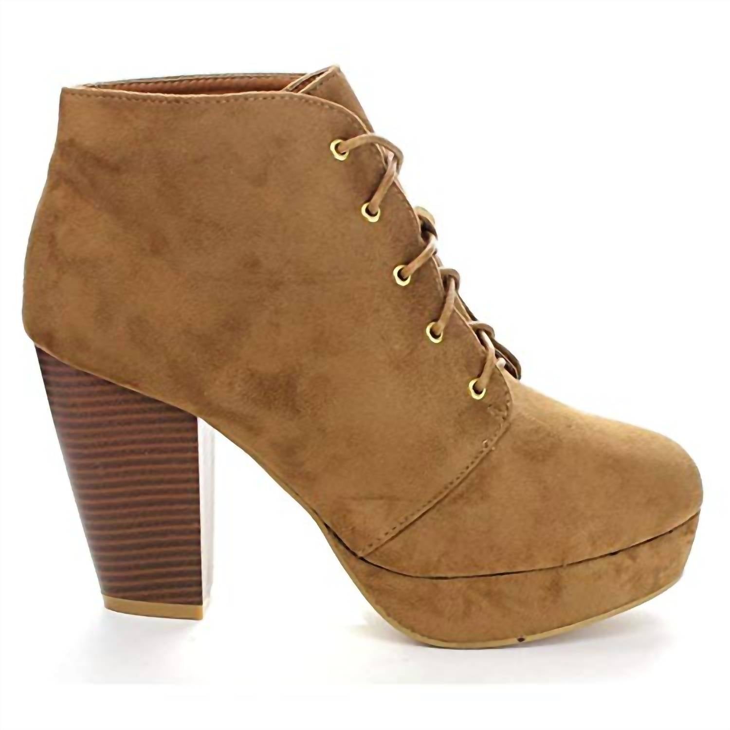 Forever - Women's Camille-86 Chunky Heel Lace Up Ankle Booties