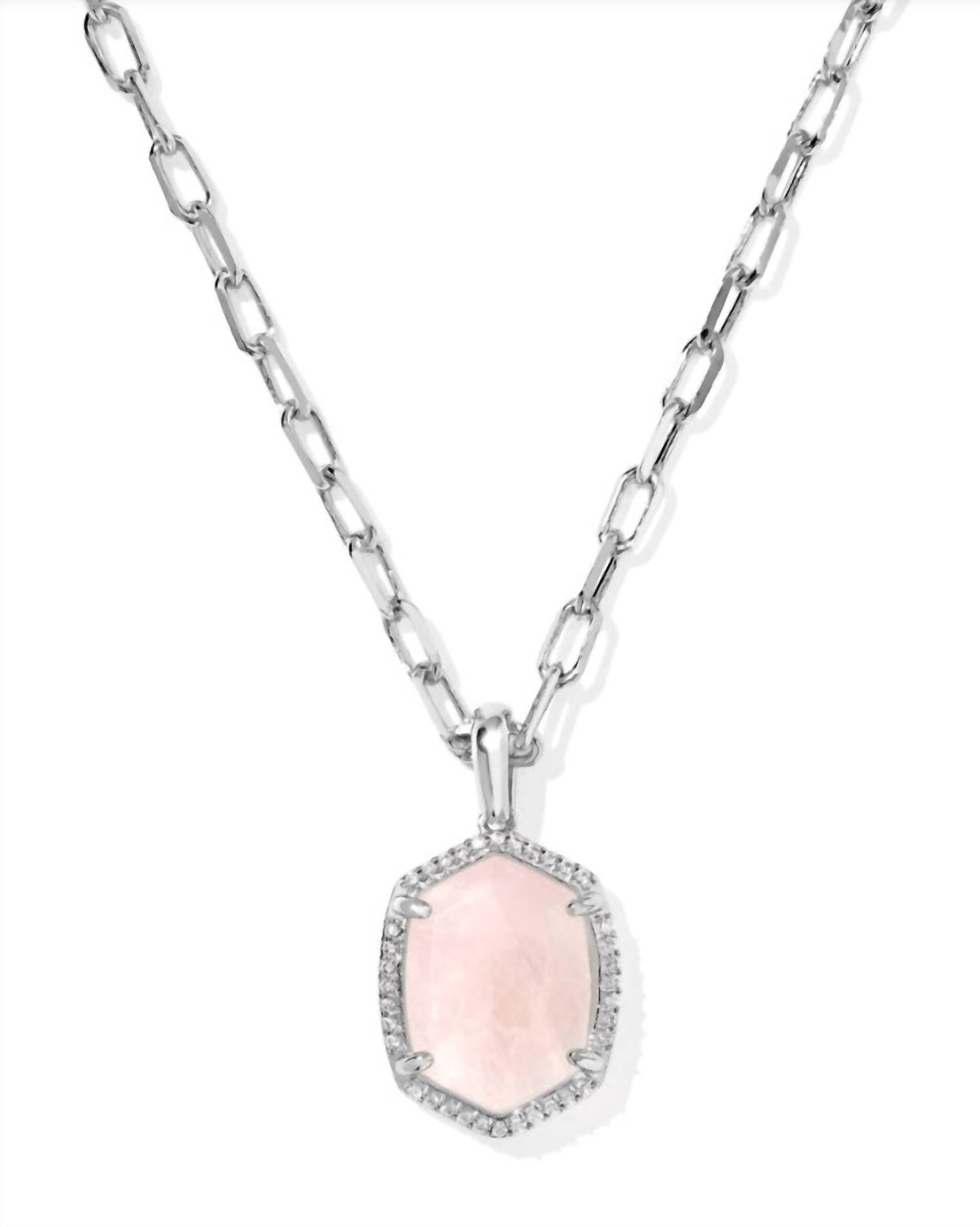 Kendra Scott Women's Daphne Pave Frame Short Pendant Necklace in silver rose quartz - women's jewelry