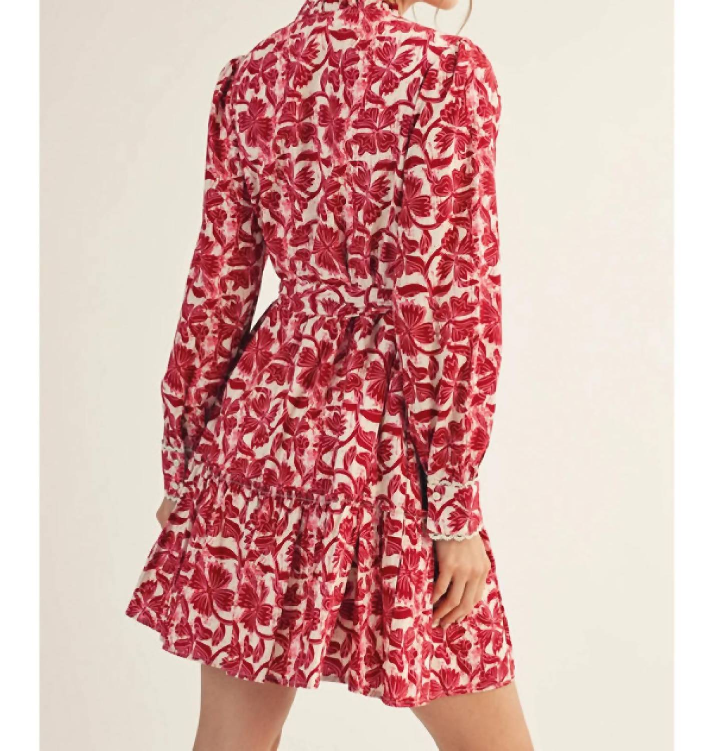 Jodifl - Break Hearts Long Sleeves Floral Mini Dress