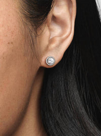 Pandora Women's Round Sparkle Stud Earrings in silver - women's jewelry - detail view