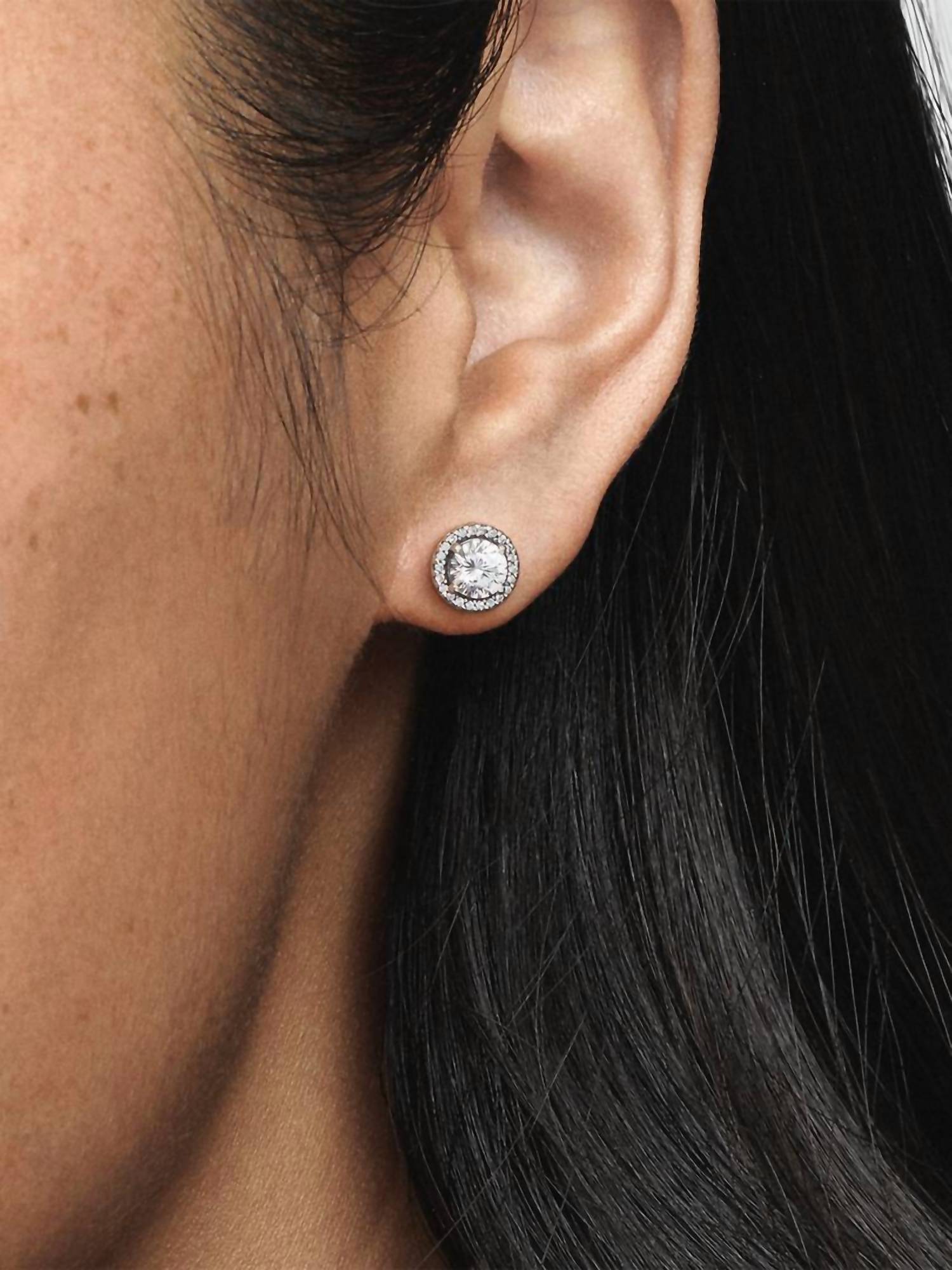 Pandora Women's Round Sparkle Stud Earrings in silver - women's jewelry - detail view