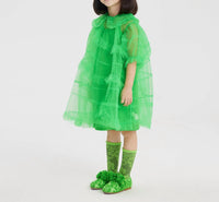 Kids Organza Asymmetric Ruffle Collared Dress