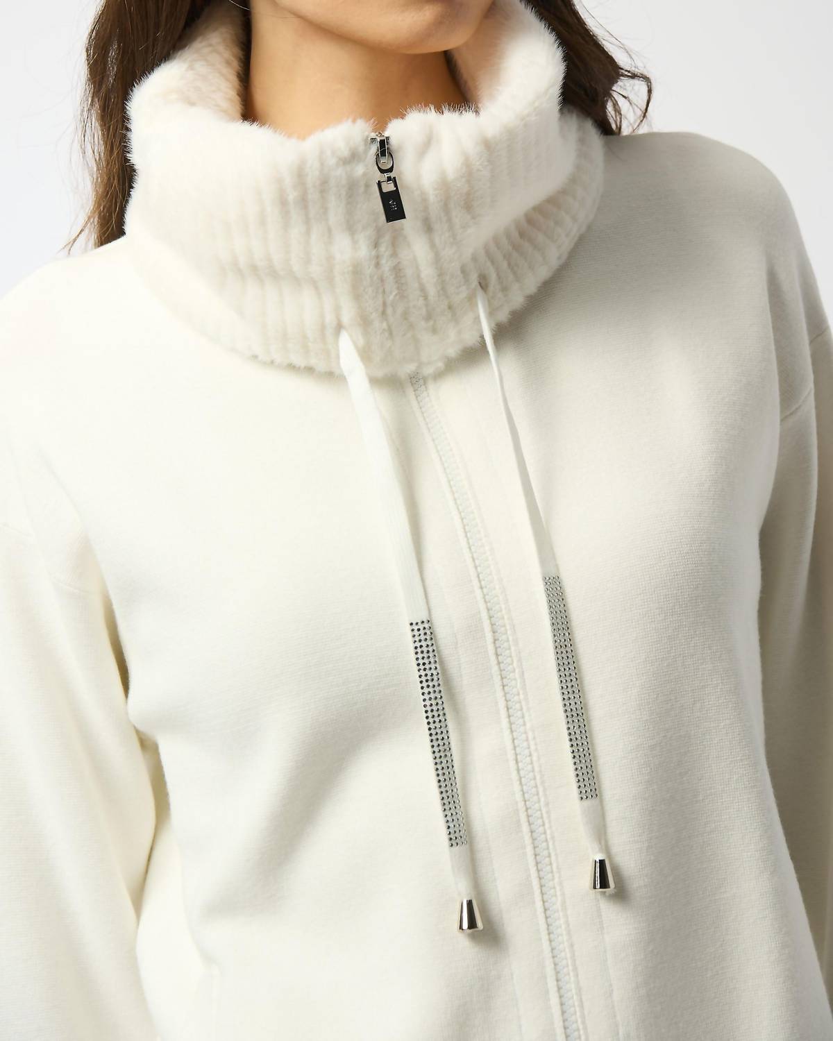 Joseph Ribkoff - Long Sleeve Knit Coat With Fur Trim