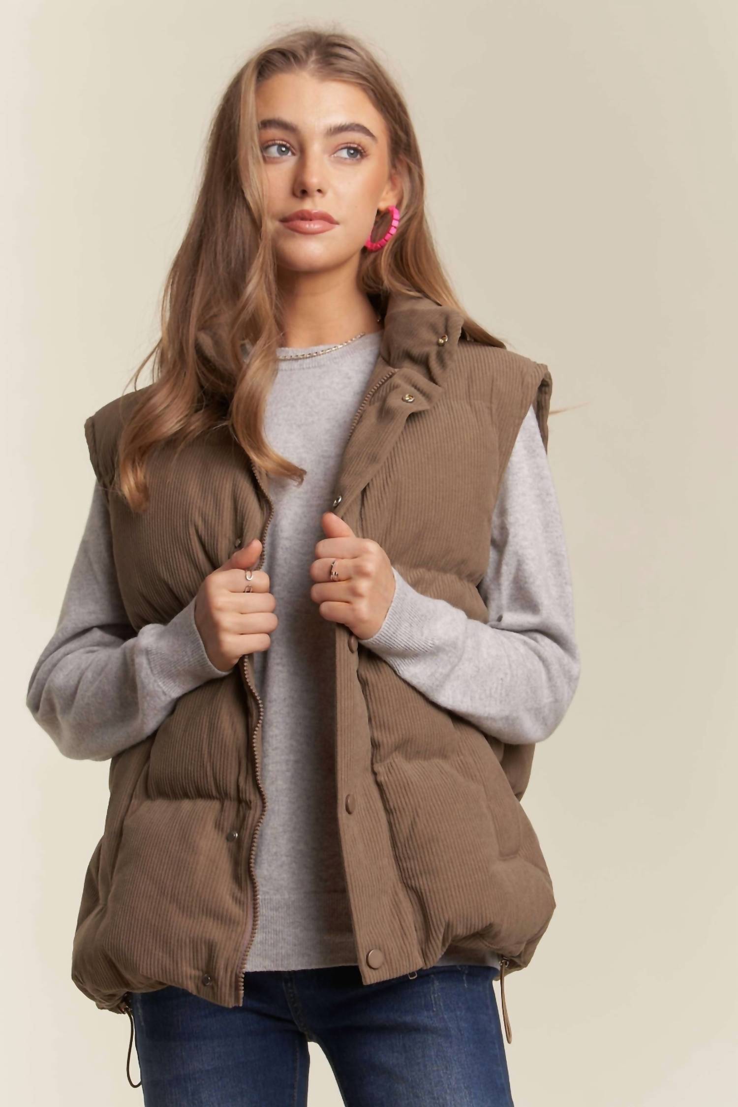 Adora - Button Down Corduroy Puff Vest