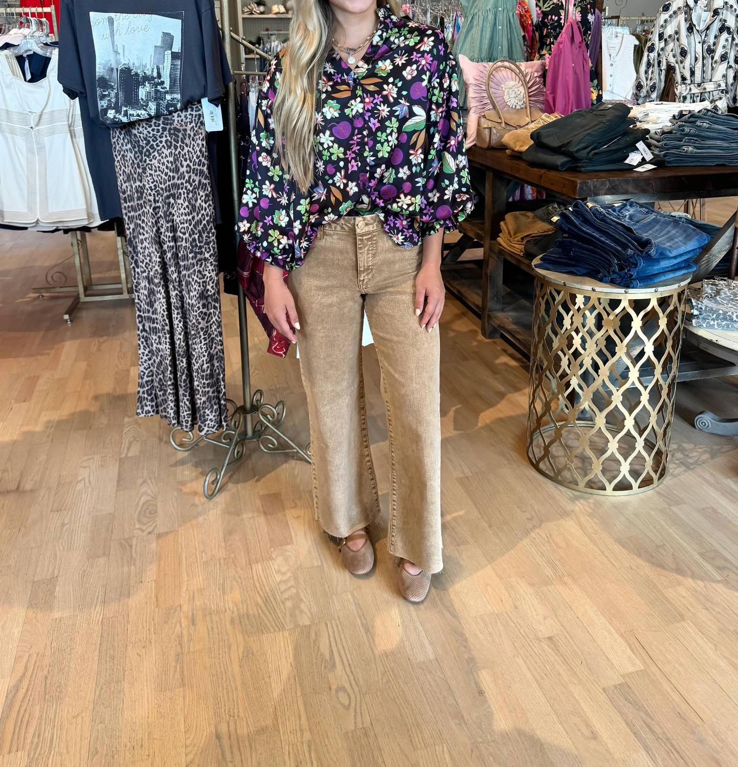 Karlie - Satin Fall Floral Button Up Top