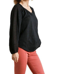 Umgee - Contrast Knit Puff Sleeve Top