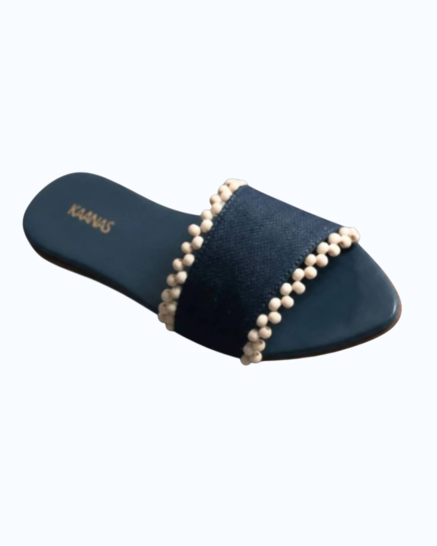 Kaanas - Women's Cala Asymmetric Linen Slide With Hand Beaded Detail