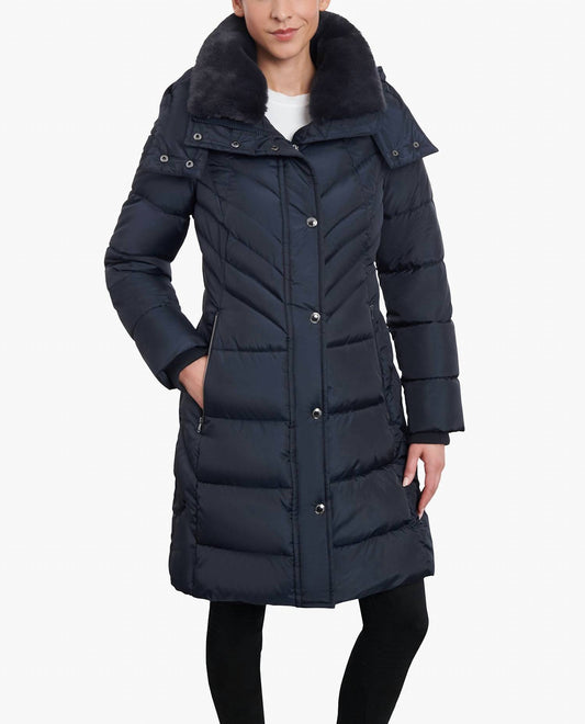London Fog - Zip-front Hooded Heavy Weight Puffer Jacket With Button-off Fur Collar