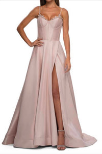La Femme A-line mikado Gown in champagne - women's dress