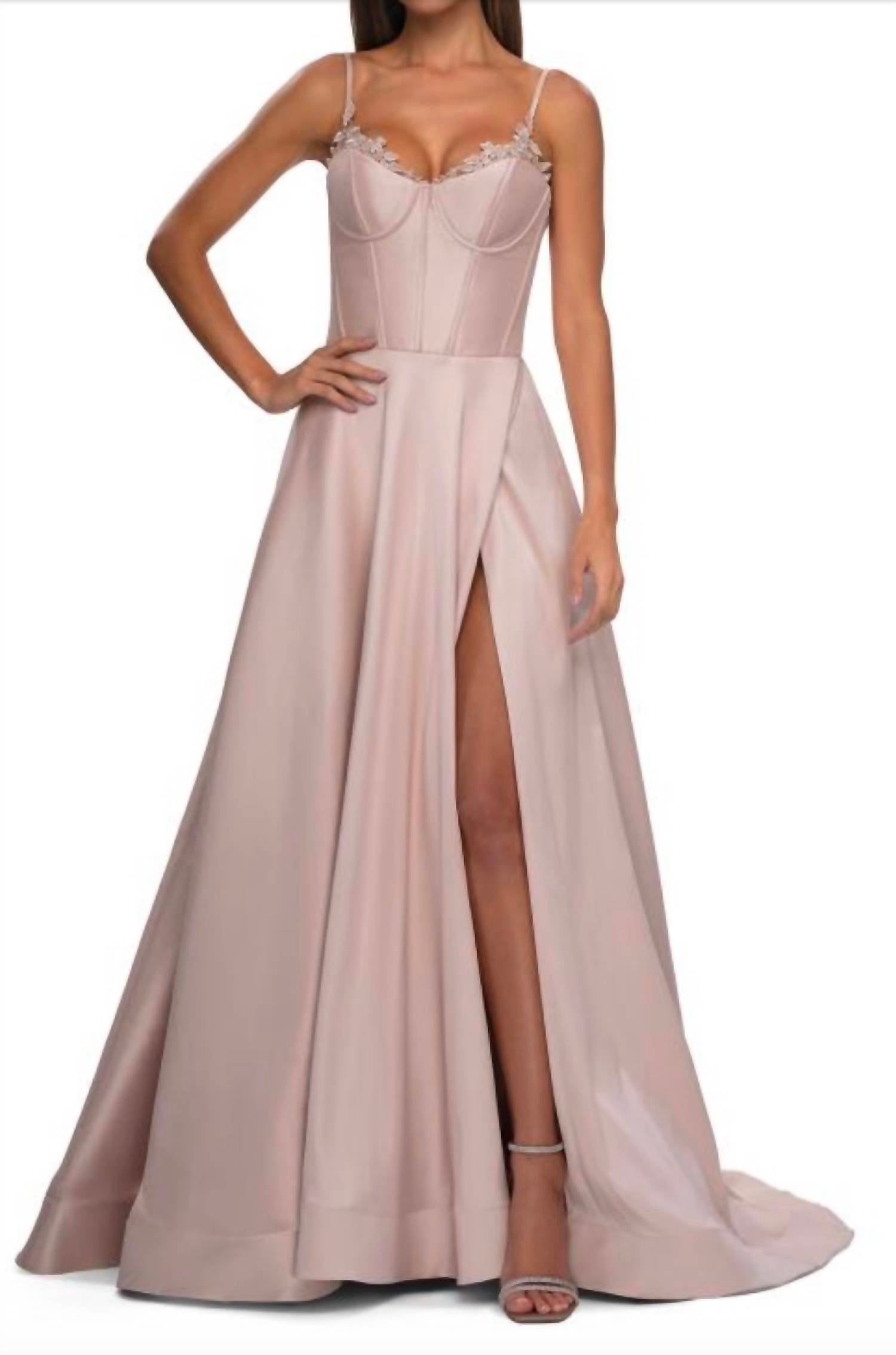 La Femme A-line mikado Gown in champagne - women's dress