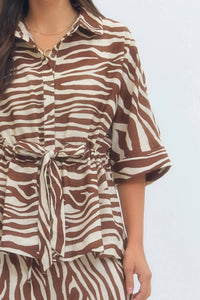Entro - Elizabeth Zebra Print Drawstring Waist Top
