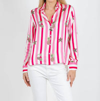 Vilagallo - Isa Striped & Leopard Print Button Down Shirt